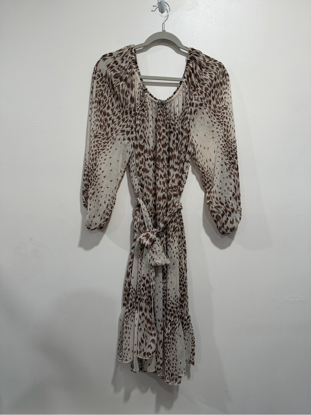 JBS Women’s Brown Animal Print Sheer Chiffon Midi Dress Belted 18W - Picture 2 of 9